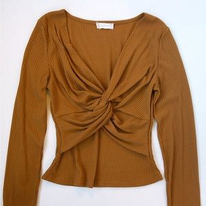 Altar’d State Caramel Twisted V-Neck Top